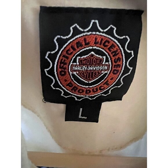 Harley Davidson Vintage Yellow Motorcycle Big Print Button Up Camp Shirt Large - Picture 8 of 10